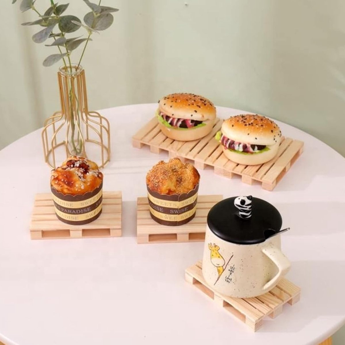 Houten Onderzetters - Mini Pallets - Dranken Beschermen - Absorberend Ontwerp - 10 cm - Bruin