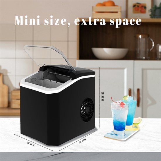 DIMICO - IJsblokjesmachine - IJblokjesmakers - IJsmachine Mini Zwart - Automatische Ice Maker - 9 IJsblokjes in 6-8 Min - 12kg/24u - Zelfreinigend - Compact & Draagbaar - Aanrecht van Merkloos — afbeelding 4