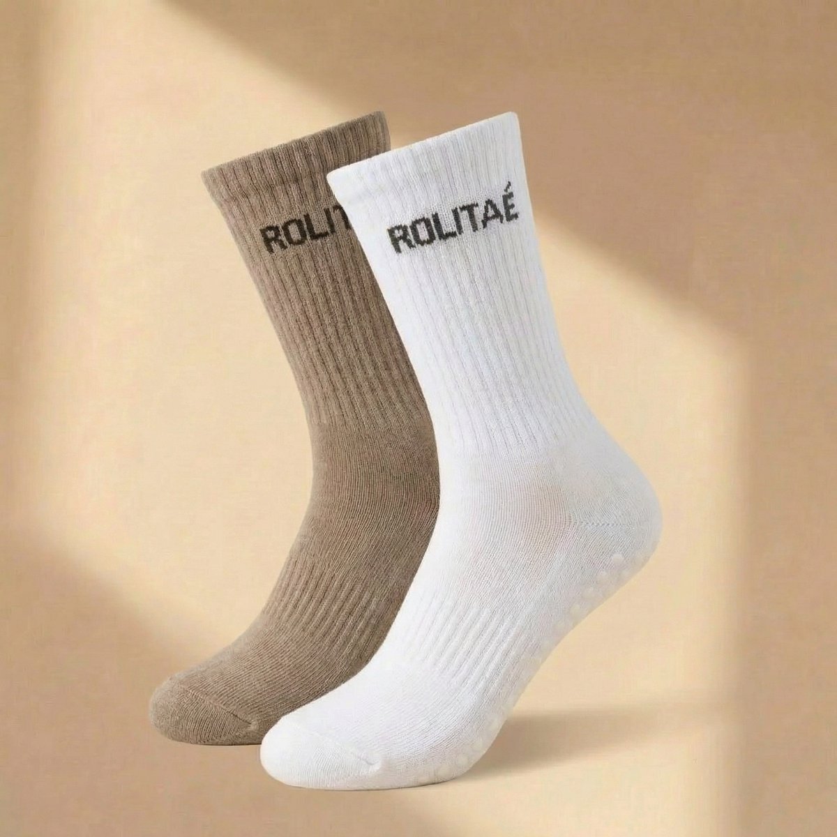 Rolitaé Yoga & Pilatessokken Duo Pack | White mocha | 2 Paar Anti-Slip Gripsokken | Maat 39-42