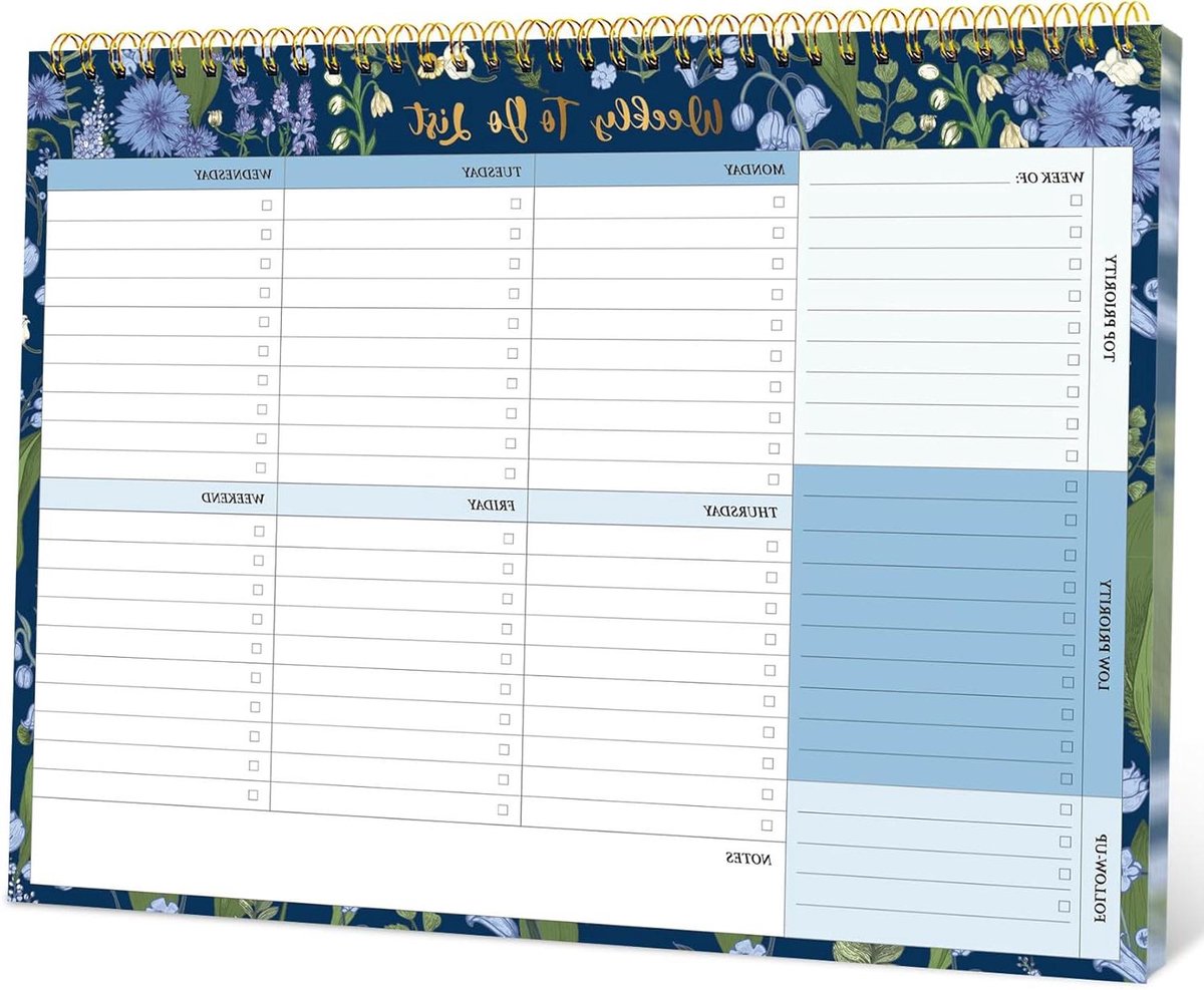 Wekelijkse Takenlijst Notitieblok - Bureauplanner Agenda - Taken Beheren - 52 Ongedateerde Vellen - 20.5 x 28 cm - Ocean Bloom