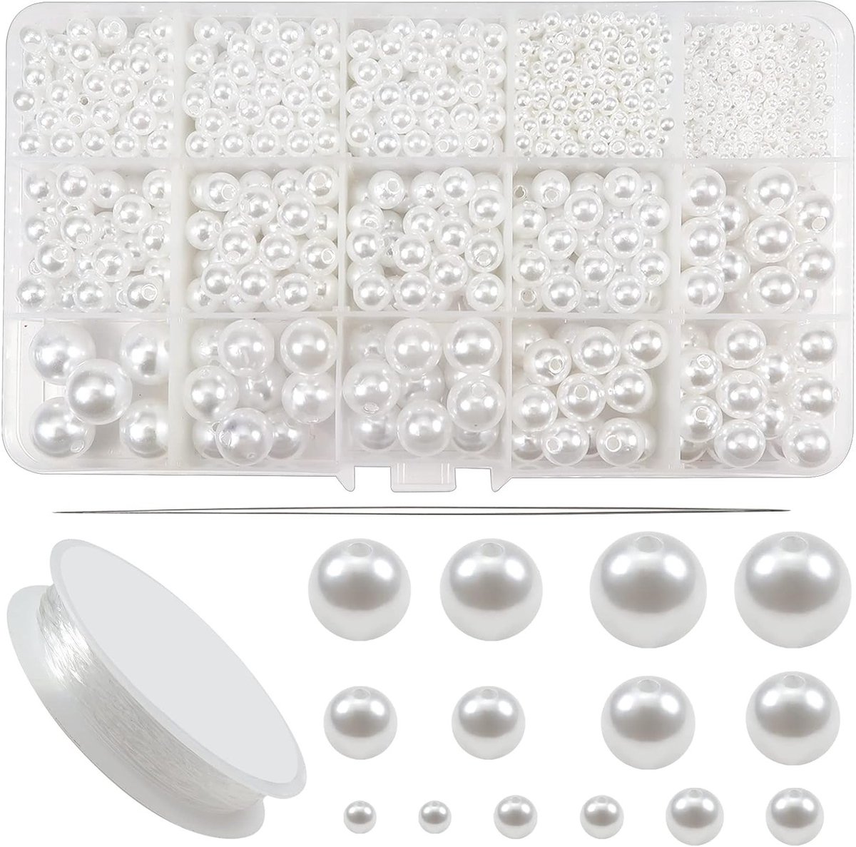 1400 Stuks Ronde Witte Faux Parels van 3 tot 14mm voor Sieraden Maken, Vaasvulling en Creatieve Knutselprojecten