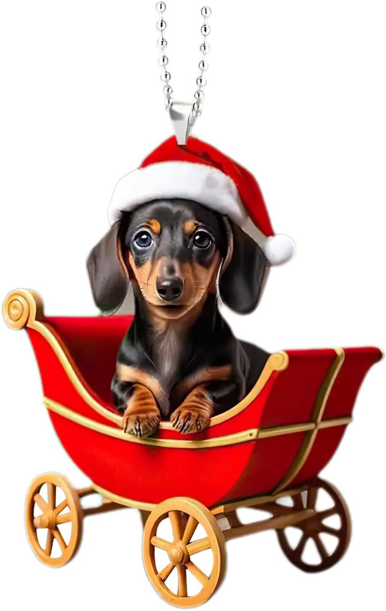 Schattige kerstversiering met teckel, hangende ornamenten voor kerstboom en auto, leuke kerstdecoraties en accessoires