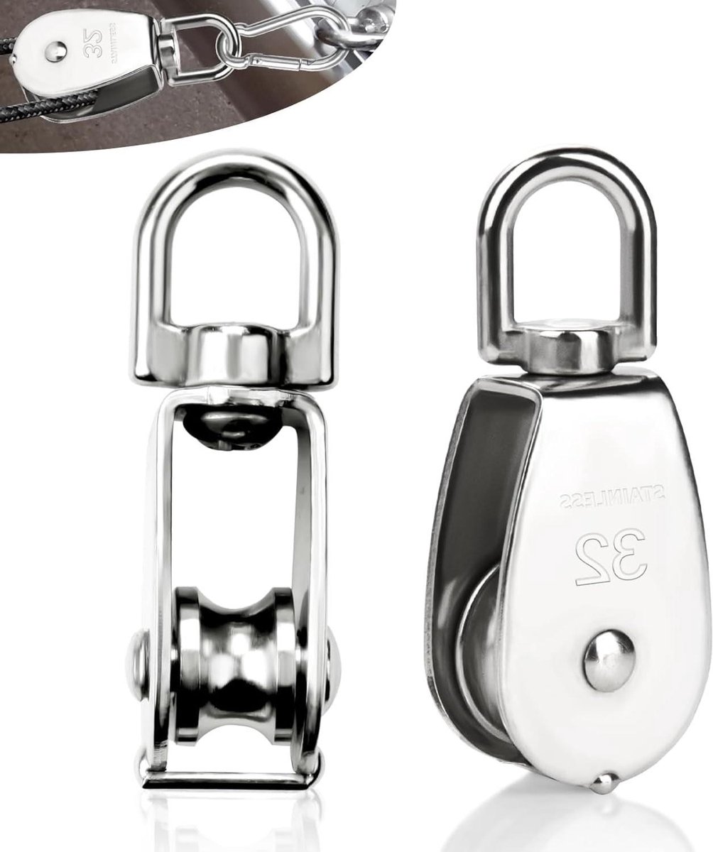 Katrol set - Umlenkrollen kabel - Lasten verplaatsen - Roestvrij staal 304 - 32mm 2 stuks - Zilver