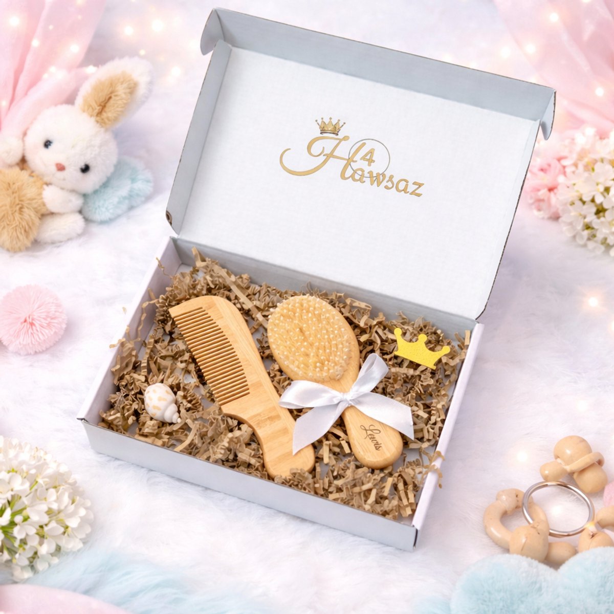 Gepersonaliseerd houten kam en borstel setje 2 stuks - Hawsaz.nl cadeau - Genderneutraal - Borstelset - kraamcadeau - Babycadeau - Cadeau voor tweeling - Kraamcadeau met naam - Verzorgingsset - Geboortecadeau met naam voor jongens en meisjes