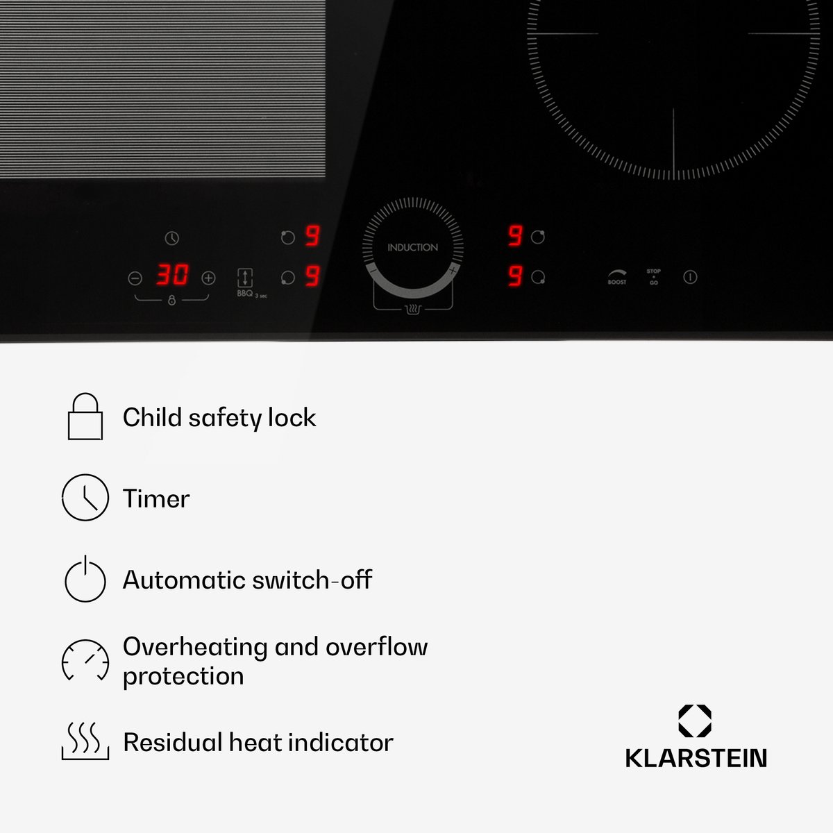 Klarstein Inductiekookplaat Delicatessa 60 Hybrid Inbouwkookplaat - Inductie - autark - 4 Zones - 7000 W - Glaskeramiek - Zwart - Kookveld - 52 cm - voor Keuken - Flexzone Kinderslot - Induction Hob - Inductie Kookveld