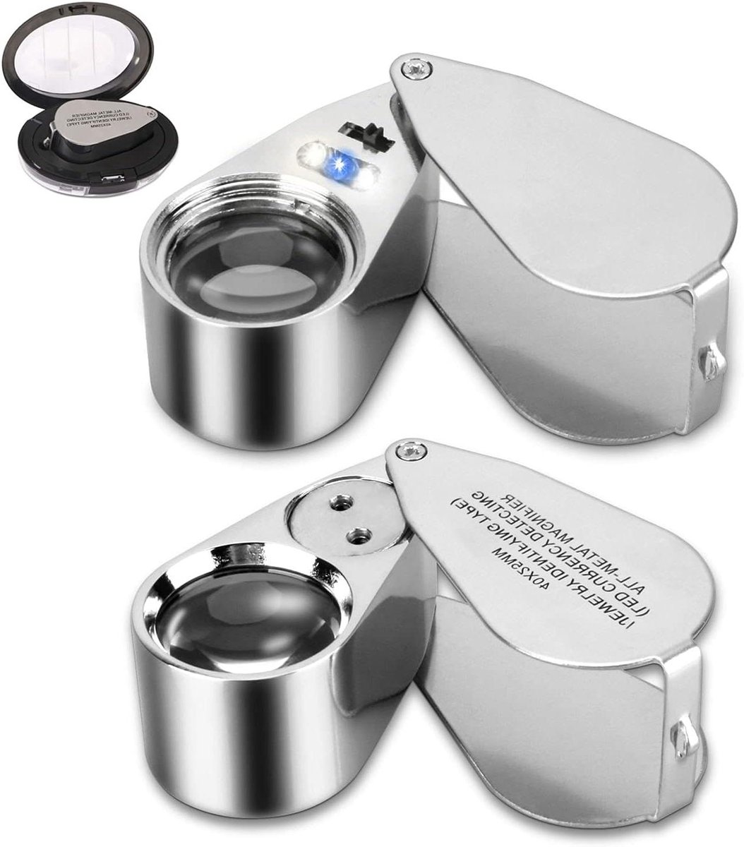 Juweliersloep 40x - Vergrootglas met licht - Objecten Inspecteren - Metaalconstructie - 25 mm lens - Wit
