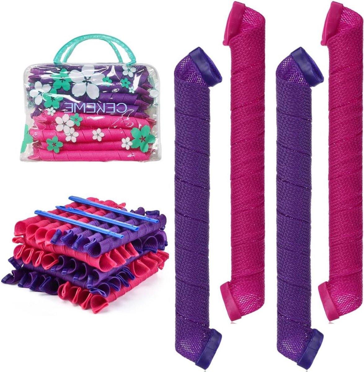Haarkrulspelden - Krulspelden zonder warmte - Haar Krullen DIY - Geen Hitteschade - 55 cm - Roze Paars