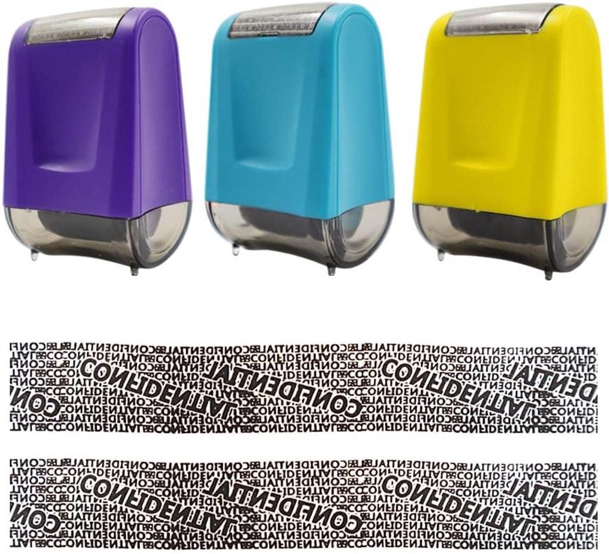 Identiteitsbescherming Roller - Vertrouwelijke Stempel - Privacy Beschermen - Roltype Gekartelde Zegel - 3 stuks - Blauw Geel Paars