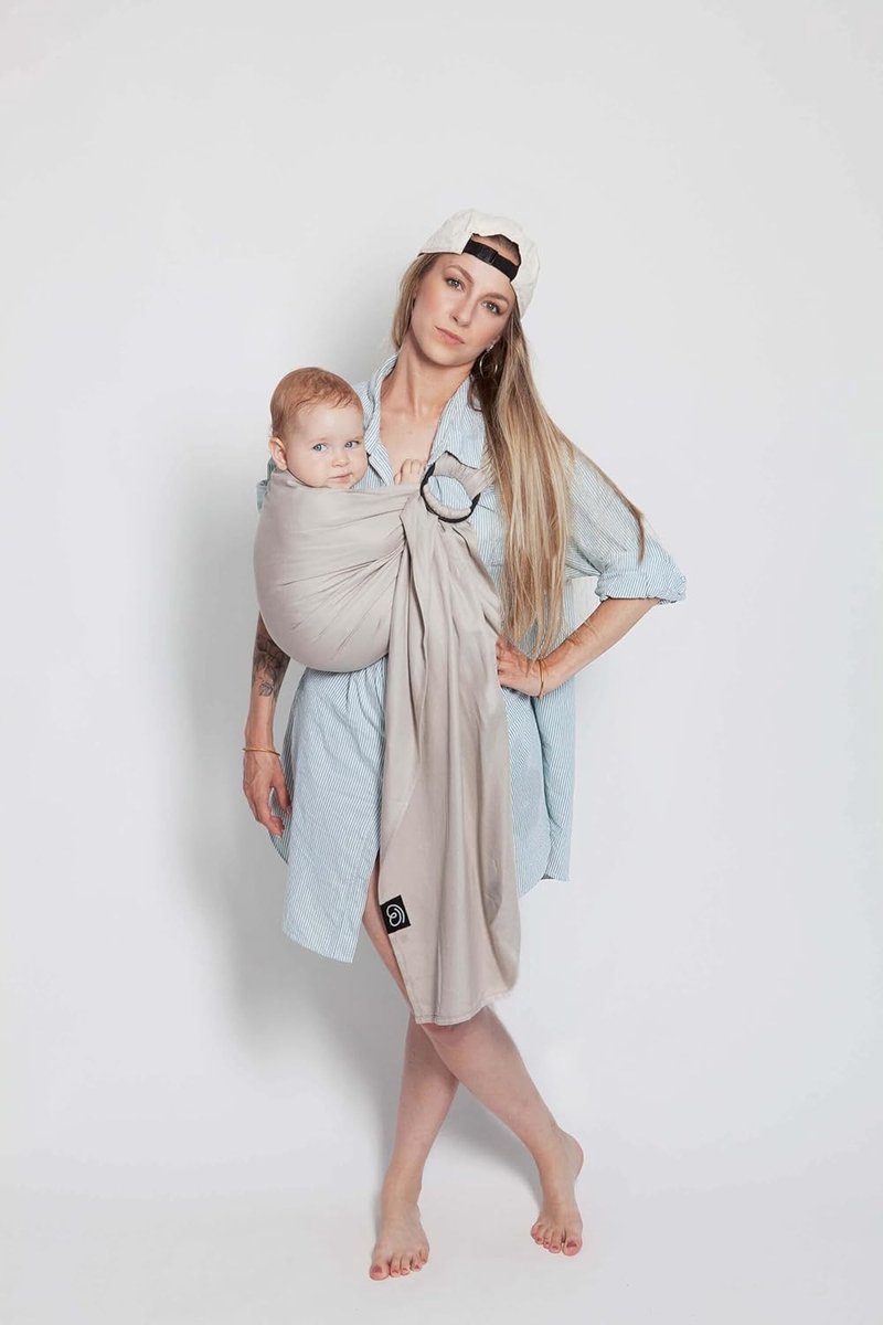 Geweven Draagdoek - Ring Sling - Baby Dragen - Zonder Knoop Installatie - Tot 14 kg - Helder Azuurblauw – foto 4