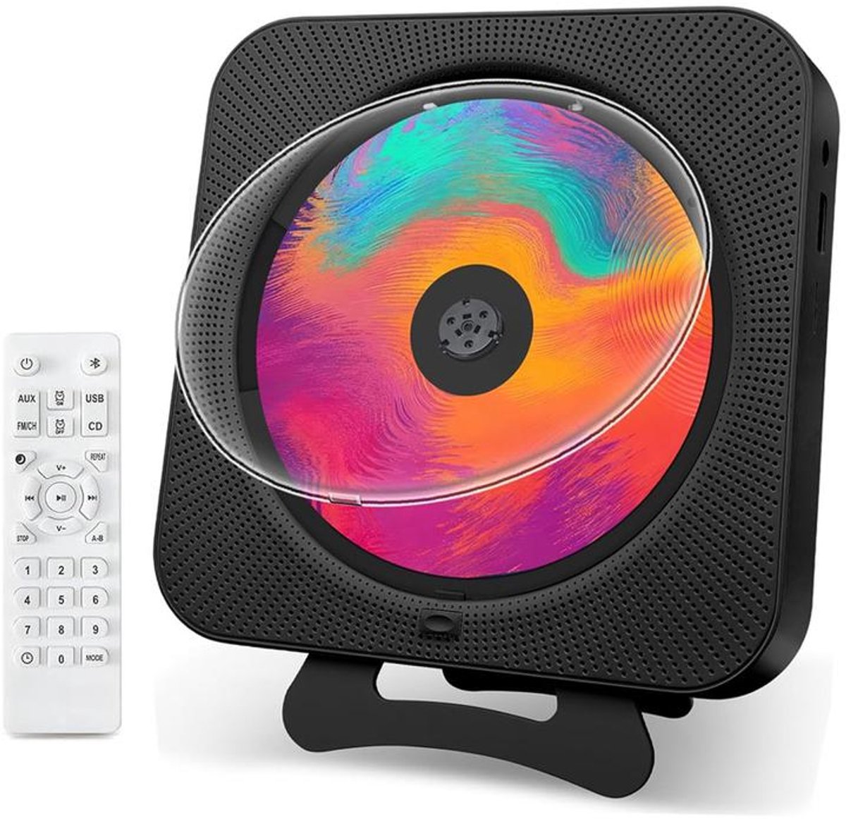 KZQ Bluetooth-speler - CD-speler met radiofunctie - Bluetooth CD-speler - FM-radio - Wandmontage mogelijk - Inclusief afstandsbediening - Ondersteunt CD/AUX/USB-ingang - Zwart