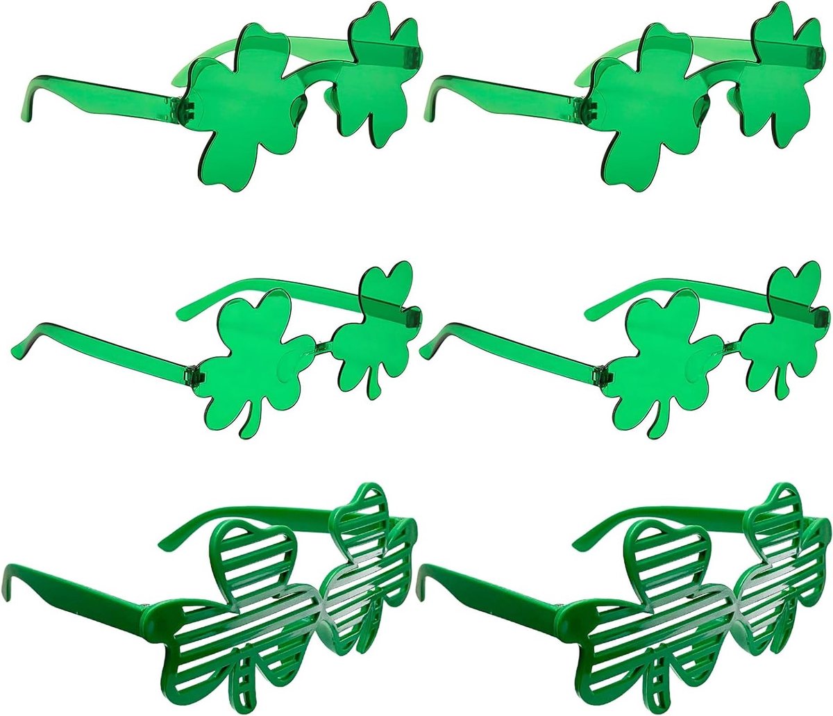 6 Paar Klavertje Vier Zonnebrillen voor St. Patrick's Day, Feestelijke Accessoires en Party Props voor Carnaval en Bruiloft