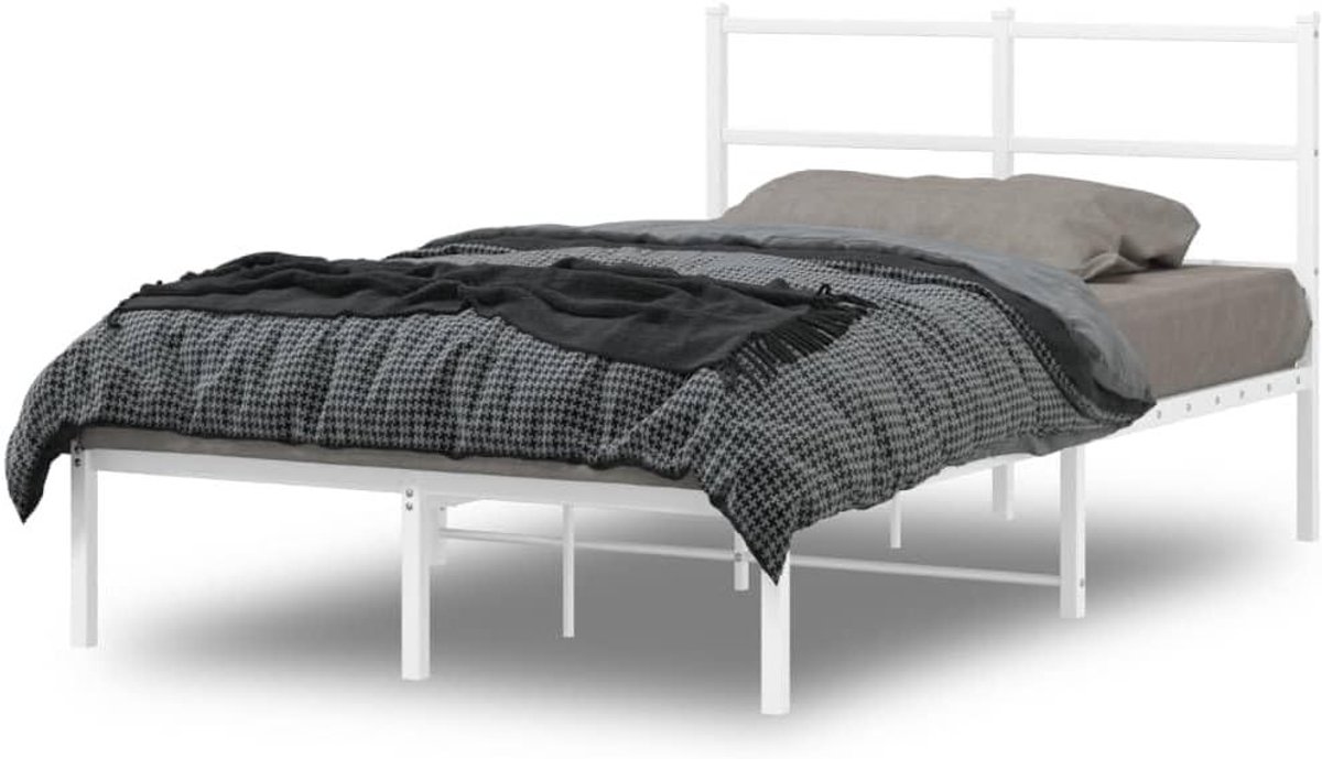 Metalen Bedframe - Ledikant Hoofdbord - Slaapkamer Inrichten - Robuuste Stalen Constructie - 120x190 cm - Wit