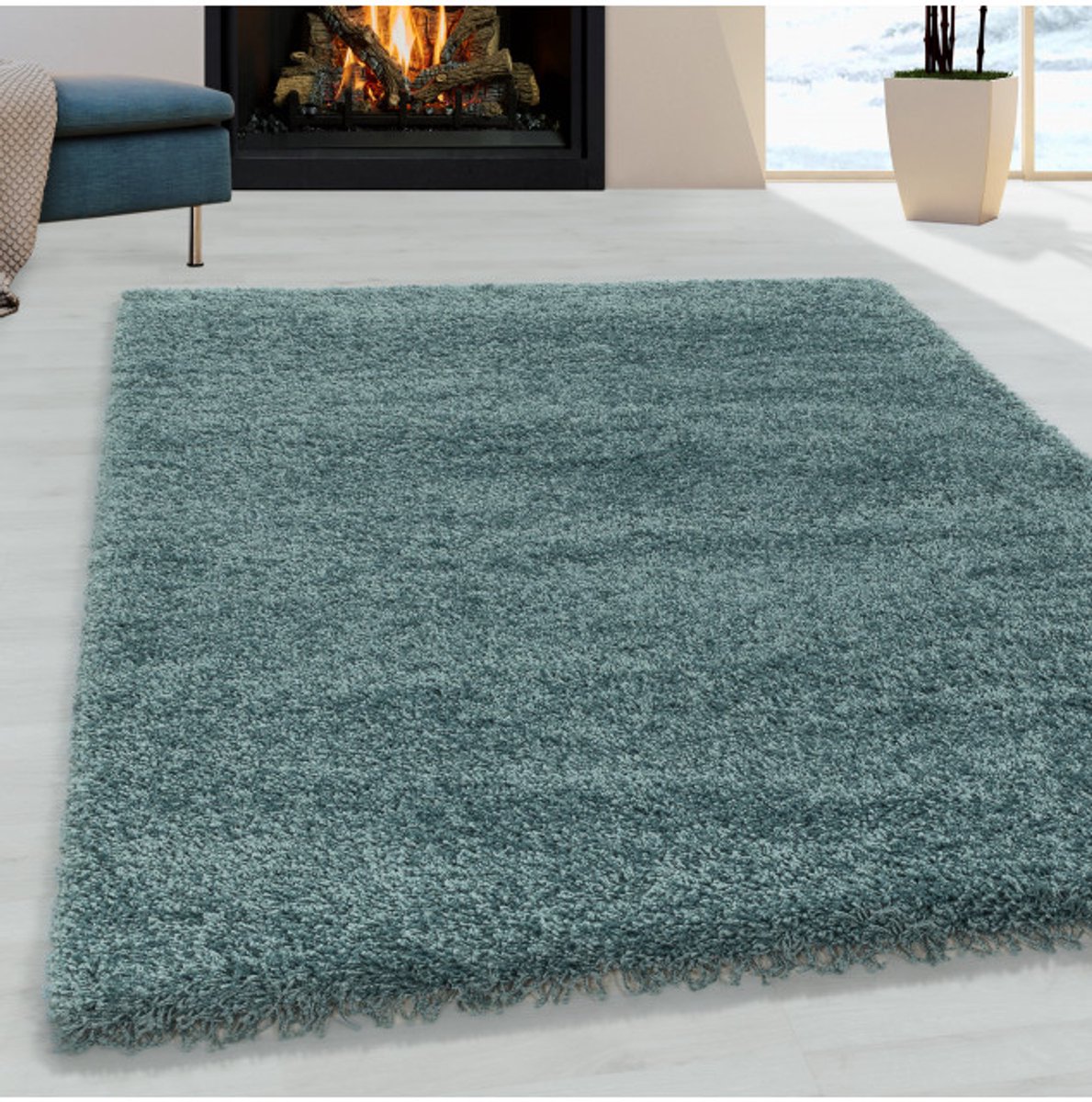 TapisTrend Harig tapijt Blauw 160x230 cm Shaggy Design woonkamerkleed, zachte pool, monochroom, aqua