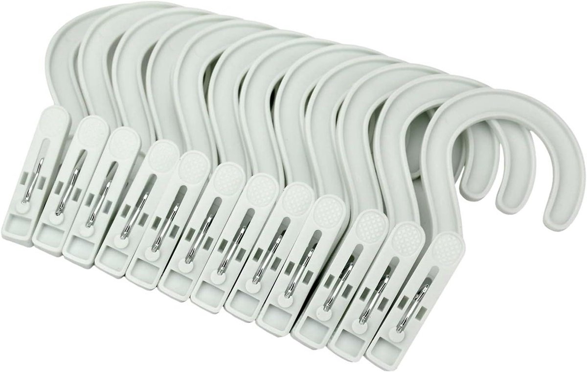 Wasserij Haken - Kleding Clips - Drogen van Kleding - Ruimtebesparend Ontwerp - 12 stuks - Wit
