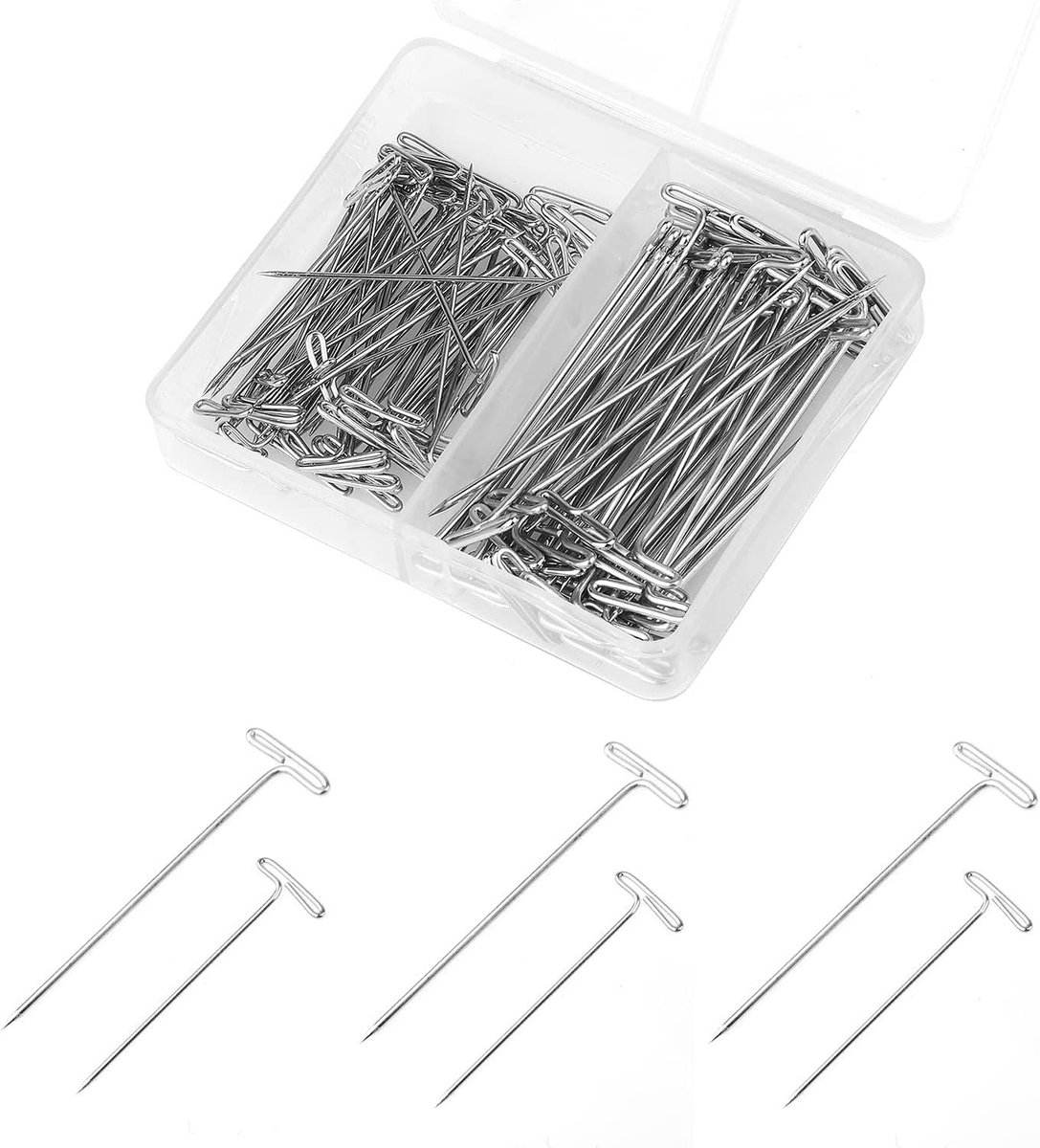 T Pinnen Pruiken - Pruik Spelden - Pruiken Stylen - T-vormig Ontwerp - 100 Stuks 38mm 51mm - Zilver
