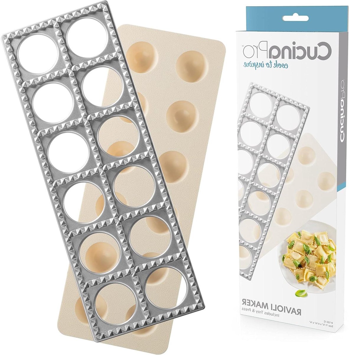 Ravioli Maker - Pastamaker Ravioli - Zelf Pasta Maken - Maakt 12 Raviolis - 30.5 cm - Zilver