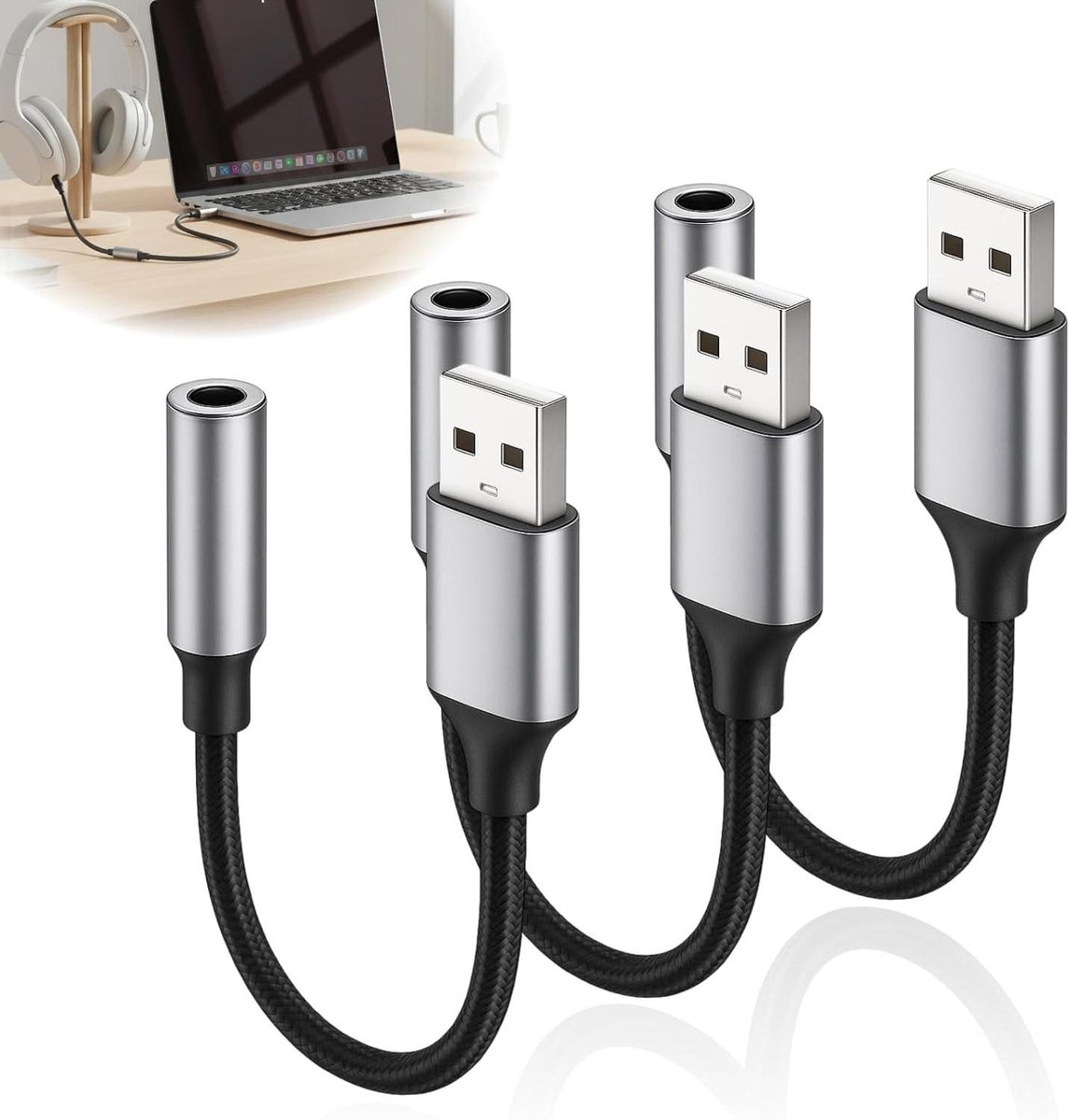 USB naar 35 mm adapter - Audio converter - Audio aansluiten - Plug and Play - 3 stuks - Zwart