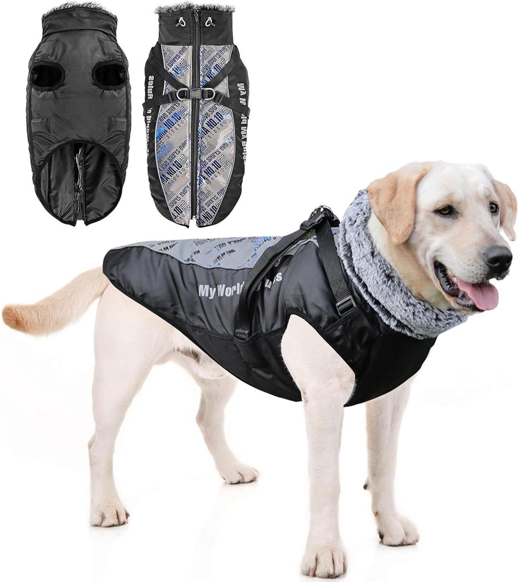 Hondenjas Winter - Honden winterjas - Hond warm houden - Waterdicht en reflecterend - 76 cm borstomvang - Blauw