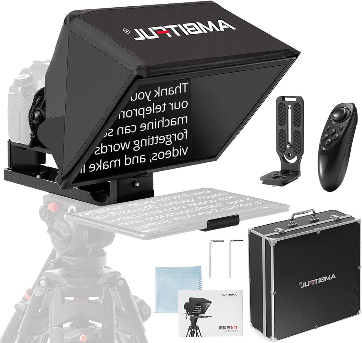 Teleprompter Camera Tablet - Script Display - Video Opnemen - Montage Vrij Opvouwbaar - 14 inch Scherm - Zwart