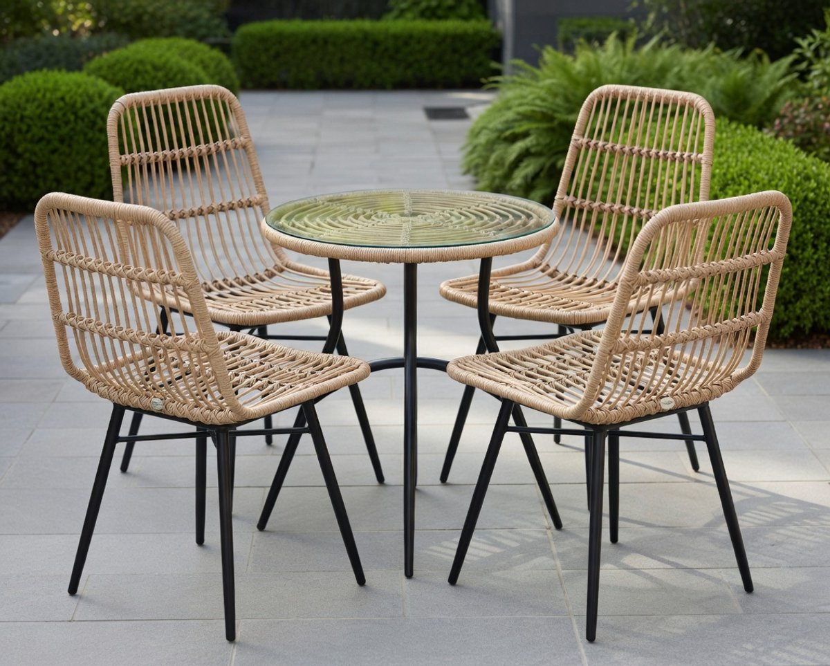 5-delige Polyrotan Tuinset Eetgroep met - Eetgroep Tafel 4 Stoelen – - Medahomestore