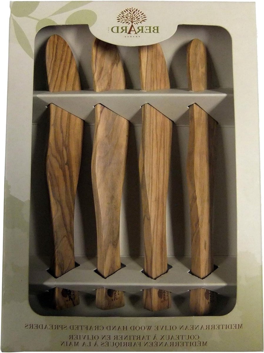 Olijfhouten Botermessen - Spreiders Set - Brood Beleggen - Gebogen Ontwerp - 17 cm - Lichtbruin
