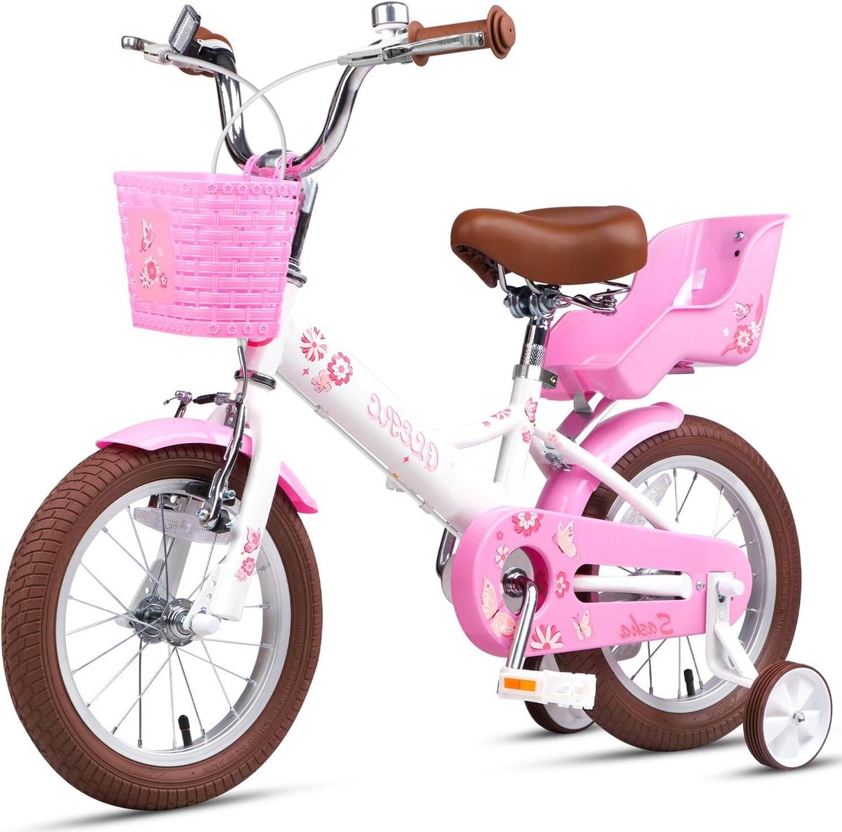 Kinderfiets Meisjes - Fiets voor kinderen - Leren fietsen - Inclusief poppenstoel - 14 inch - Wit