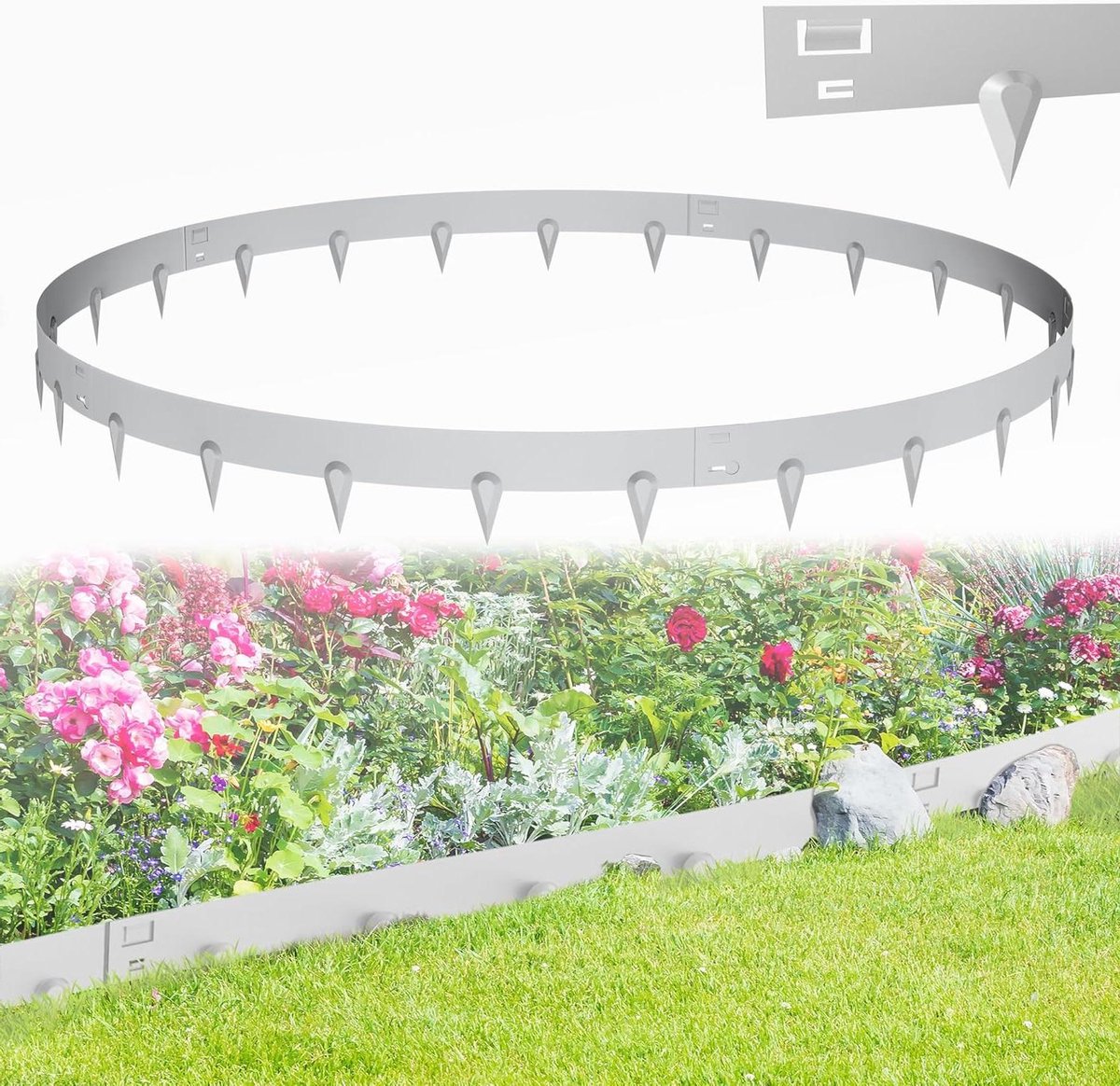 Gazonrand Metaal - Bloembedomranding Tuin - Tuin Afbakenen - Gegalvaniseerd Staal - 10 stuks 16 cm - Zilver