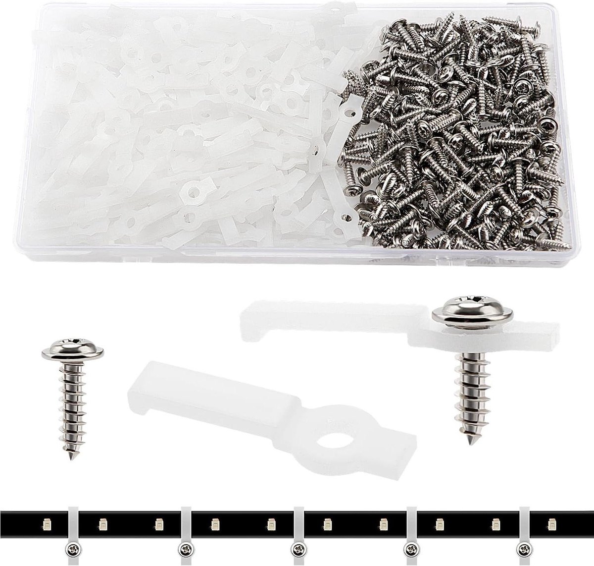 Montage Clips - Strip Beugels - LED Strips Bevestigen - Dun en Compact Ontwerp - 200 stuks - Wit