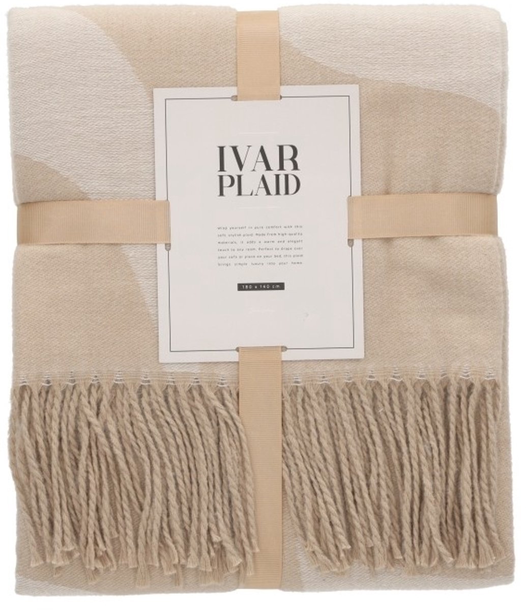 Jens Living Plaid Ivar - 180 X 140cm - Beige - Zacht Polyester Woondeken met Kwastjes