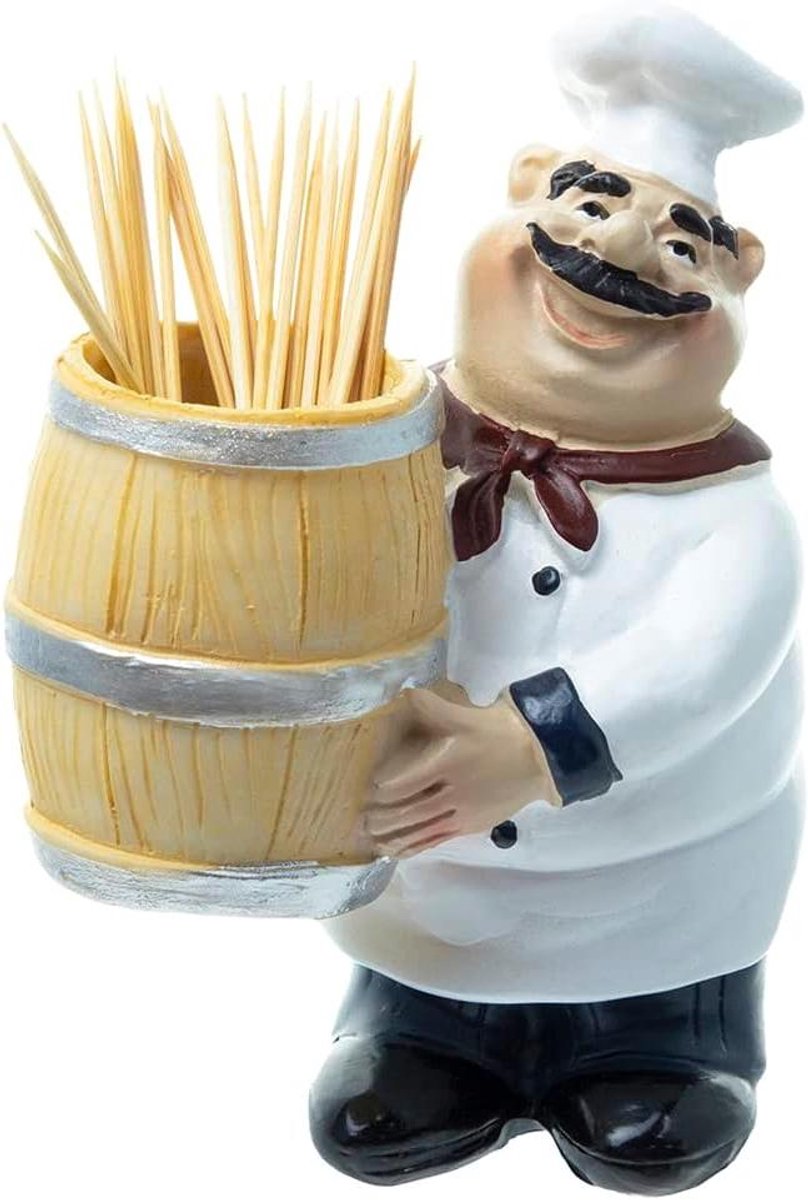 Tandenstoker Houder - Hars Dispenser - Keuken Decoratie - Creatief Chef Ontwerp - 10.9cm Hoog - Wit