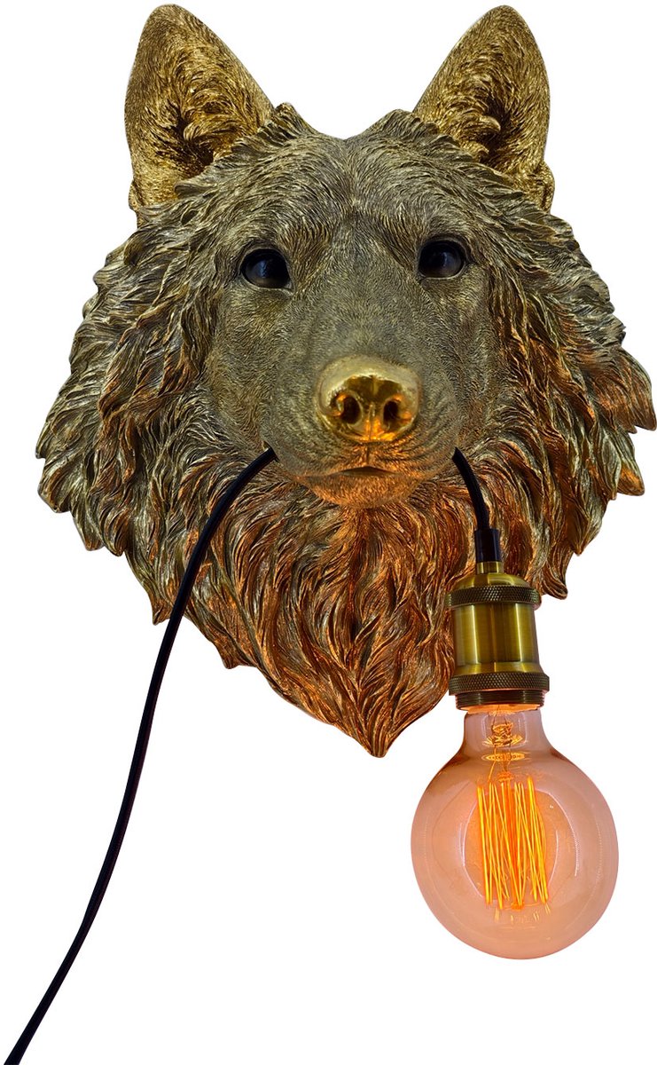 Foryouliving - Wandlamp - Wolf - Goud - Decoratie - Lamp - Dierenlamp