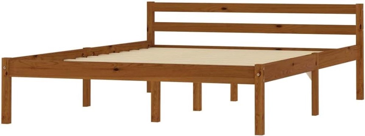 Massief Houten Bedframe - Grenen Ledikant - Moderne Slaapkamer - Stevig en Duurzaam - 140x200 cm - Honingbruin