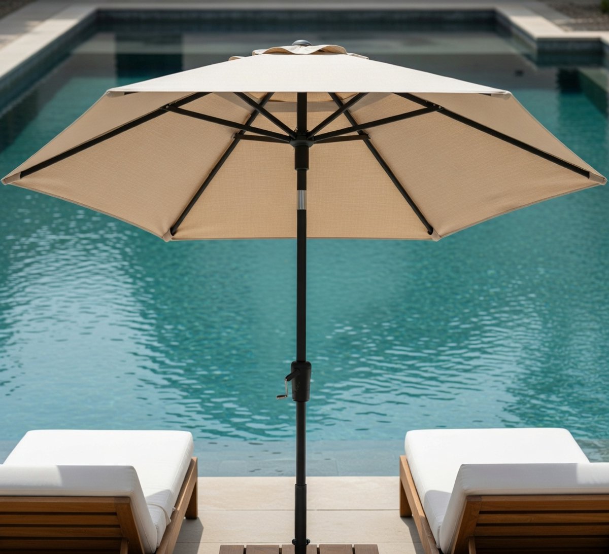 Premium Tuinparasol Paros II Luxe 300 cm Ecru – UV50+ Bescherming, Waterafstotend Polyester 220 g/m², Aluminium Frame, Knikbaar met Kurbel, Windventilatie – medahomestore
