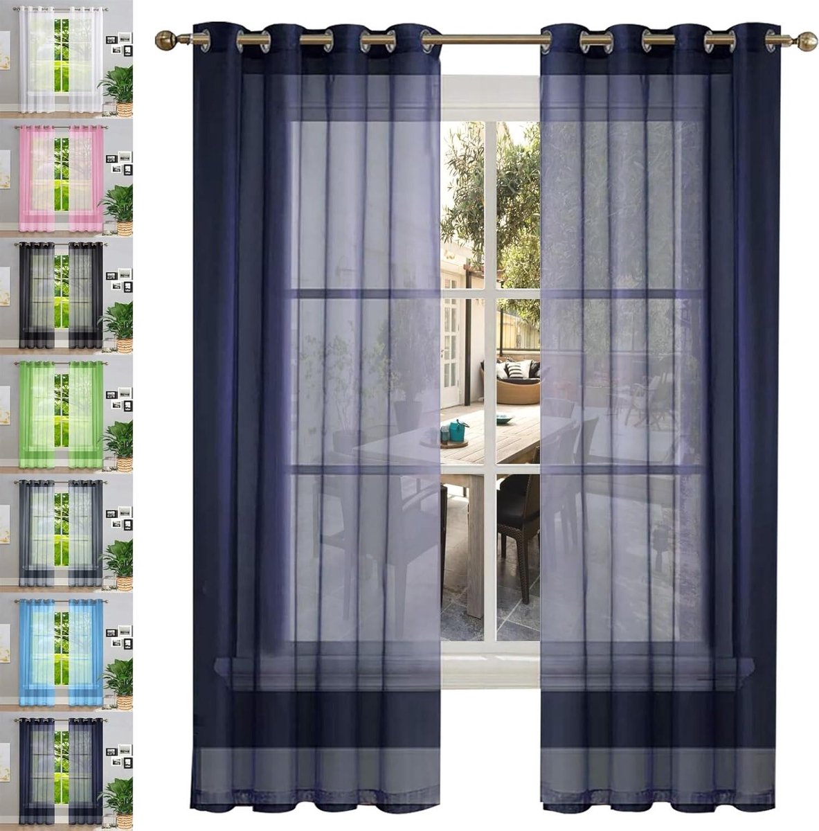 Thermisch Gordijn - Voile Gordijn Plooiband - Decoratie en Privacy - Met Gordijnhouders - 80 x 210 cm - Marineblauw