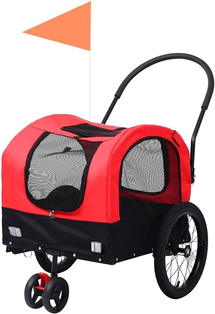 Fietskar Hond - Hondenkar Aanhanger - Dieren Vervoeren - 2-in-1 Ontwerp - 92 x 63.5 cm - Rood Zwart