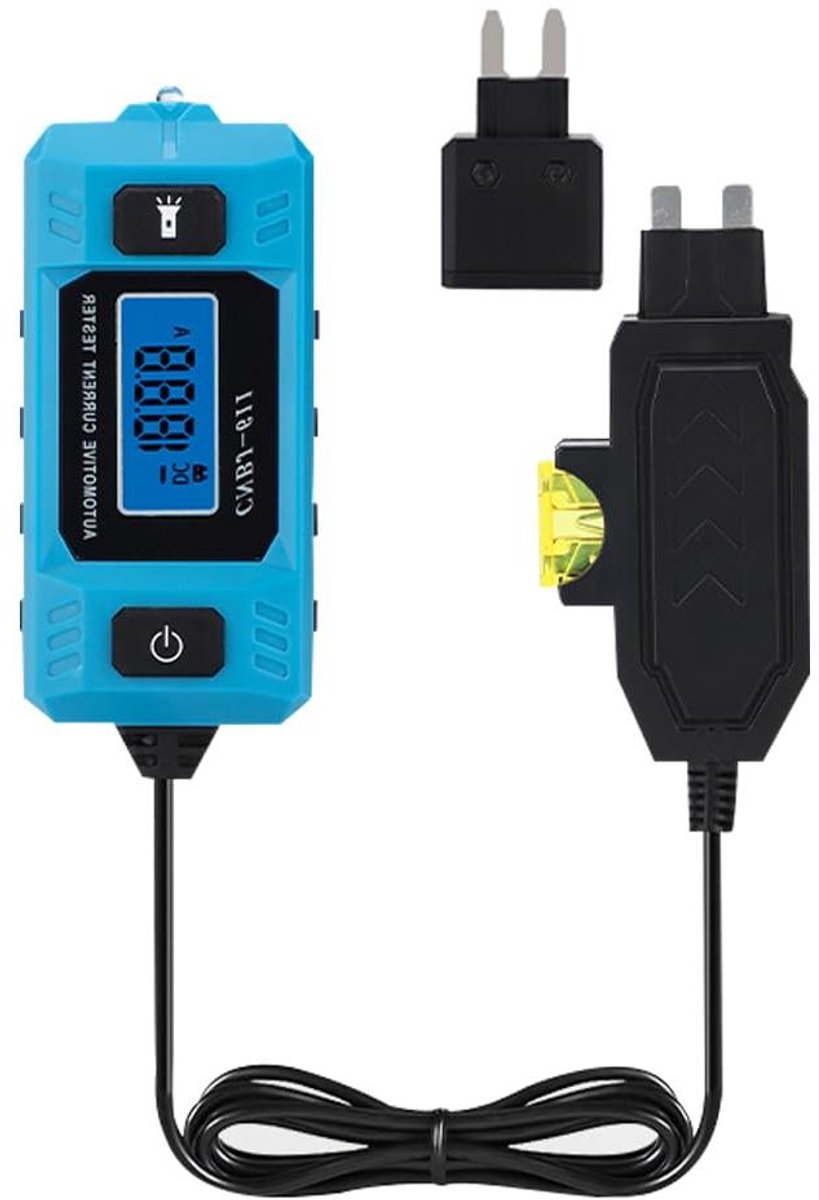 Autostroomtester - Zekeringstroomtester Lekanalysator - Auto lekdetectie - Blauw LCD Achtergrondverlichting - 0.01A-19.99A - Zwart