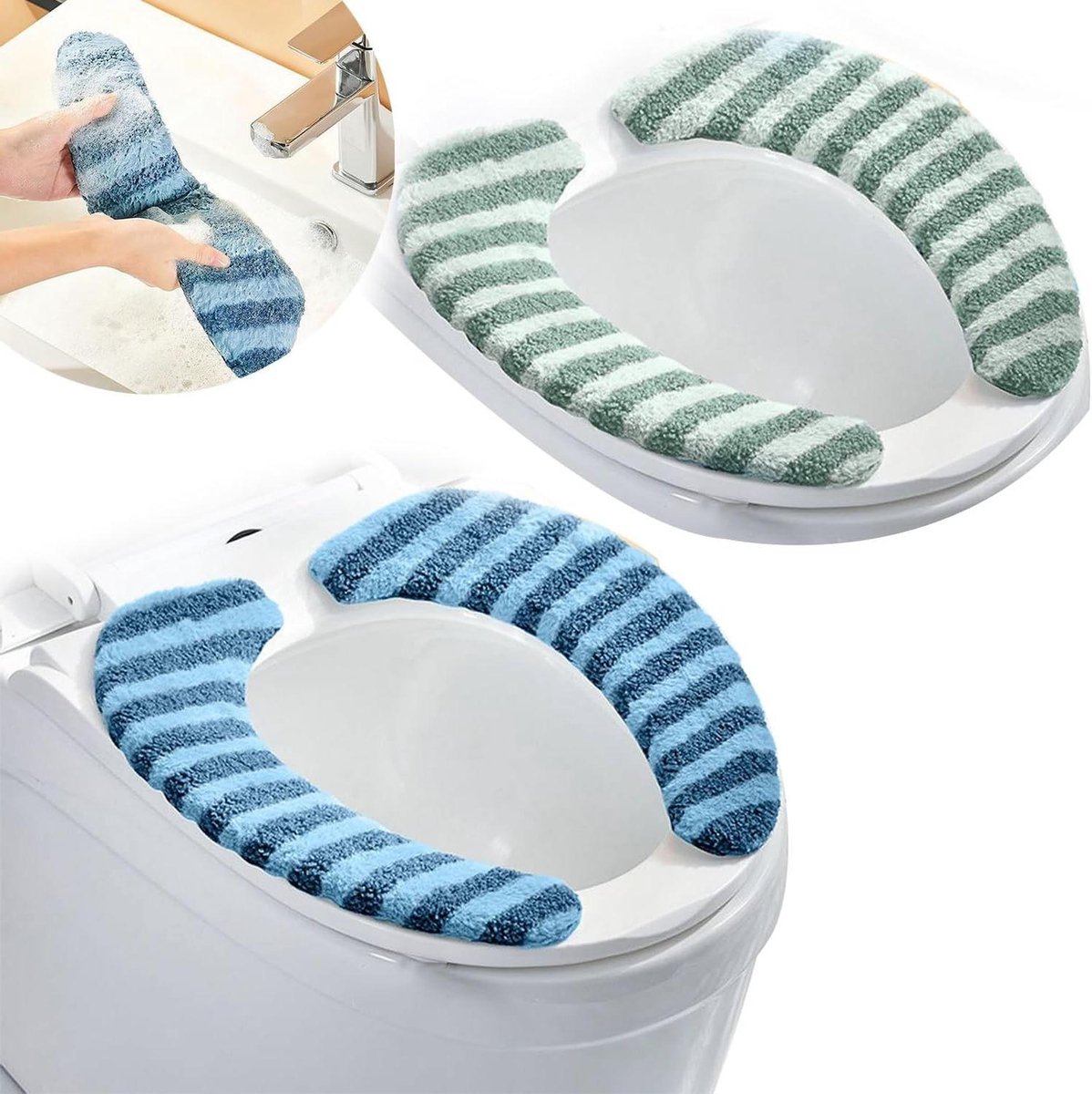 Wasbare WC-stoelhoes - Zachte WC-mat - Badkamercomfort Verhogen - Antislip en Pluche - 38x10 cm - Diepblauw