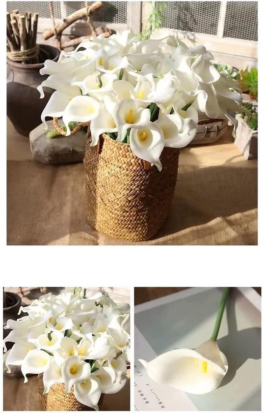 Kunst Calla Lelies - Nep Bloemen Boeket - Bruiloft Woondecoratie - Real Touch Schuim - 34 cm - Wit-geel
