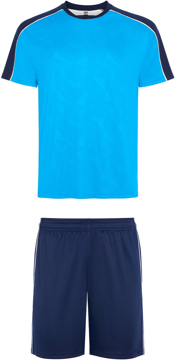 Sportset in twee delen met korte broek en shirt mesh stof midden achterzijde Turquooise / blauw maat L