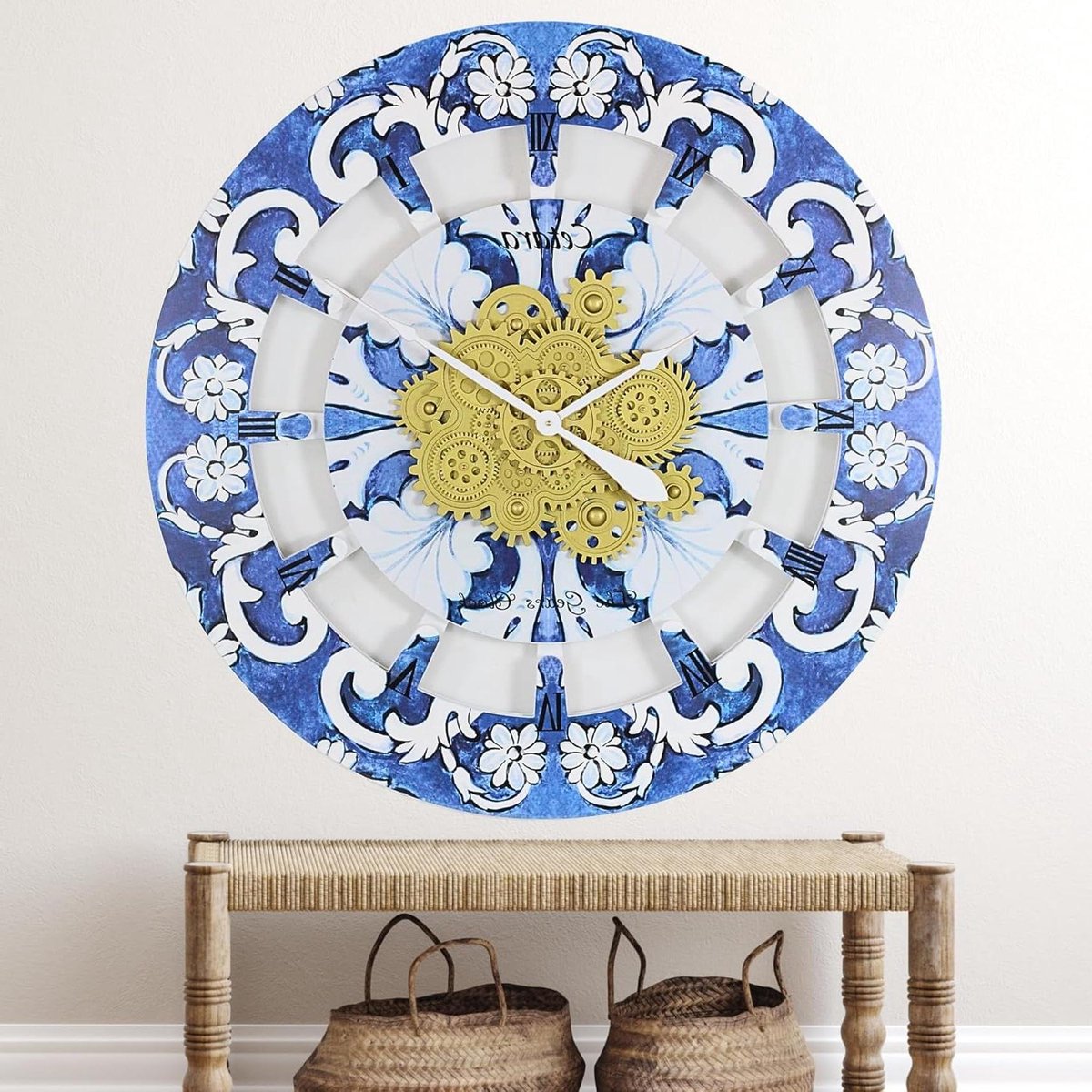 Wandklok met Tandwielen - Klok met Bewegende Delen - Woonkamer Decoratie - Geïnspireerd op Amalfi Kust - 36 inch - Cetara