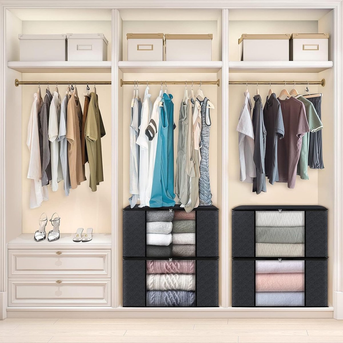 Opbergzakken Kleding - Dekens Organiseren - Huis Opruimen - Versterkte Handgrepen - 4x 60L - Zwart