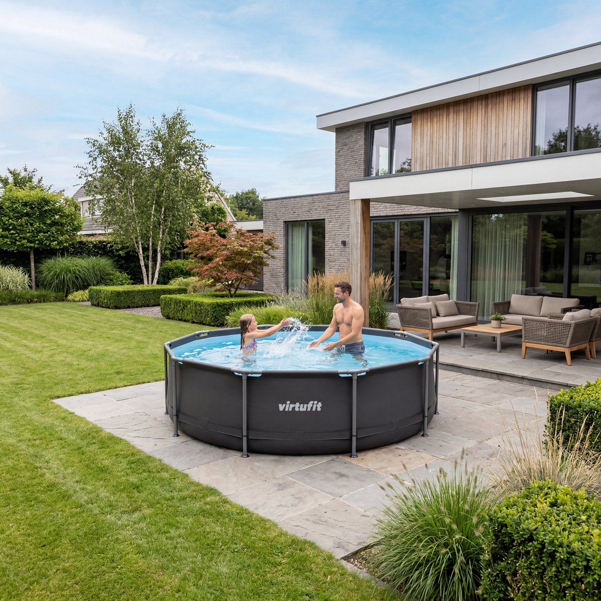 VirtuFit Rond Zwembad Ø244 x 76 cm - Opzetzwembad - Duurzaam & Veilig Stalen Frame - Antraciet — afbeelding 7