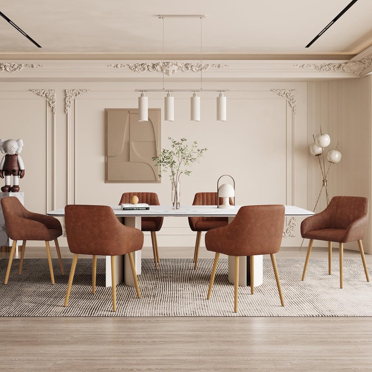 Eetkamerstoelen Set van 4 – 82 cm Gestoffeerde Stoelen met Armleuningen, Polyester Bekleding en Houten Poten – Luxe Comfort Stoel Donkergrijs – Urbanhome