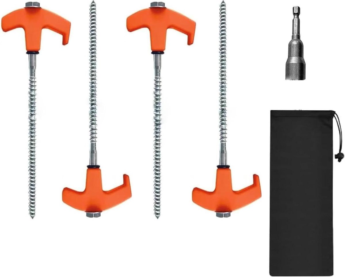 Tentstokken set - Grondankers haringen - Camperen buiten - Zware gegalvaniseerd staal - 4 stuks 20 cm - Oranje-rood
