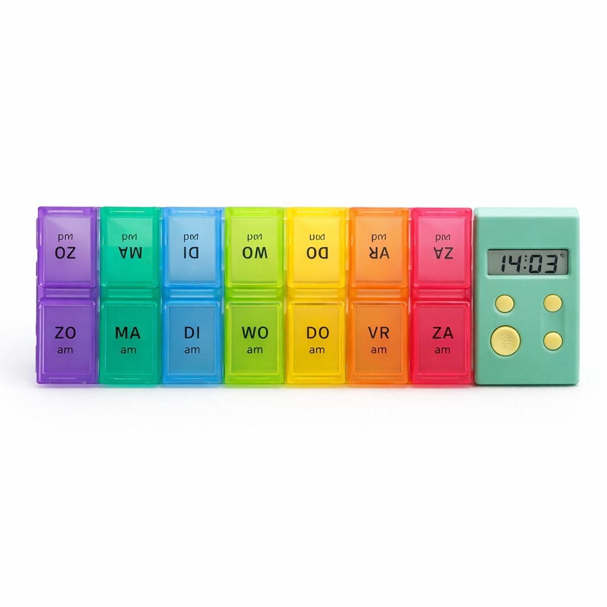 Pillendoos met groen Alarm – Gekleurde Weeklader – 6 alarmen