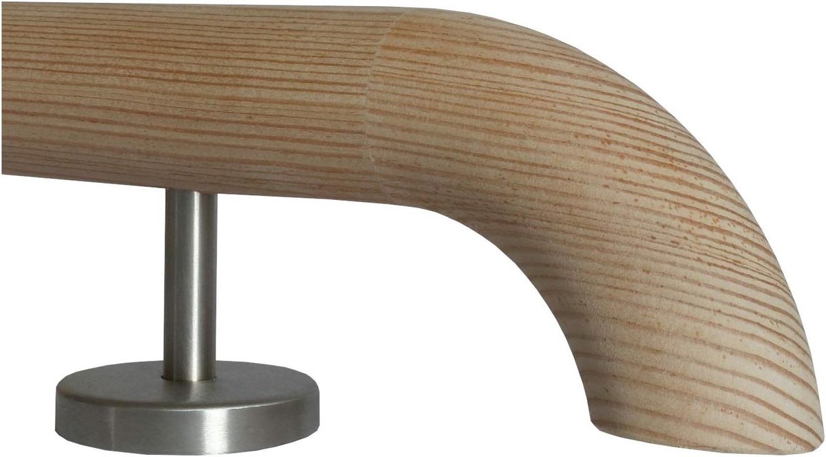 Houten Lariks Leuning - Onbehandelde Trapleuning - Binnen en buiten - Roestvrij staal houders - Ø 42 mm - Houtkleur