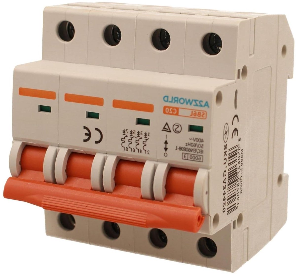 Driefasige Stroomonderbreker - MCB Schakelaar - Installatie Beveiligen - Hoge Onderbrekingscapaciteit - 4 DIN Modules - Grijs