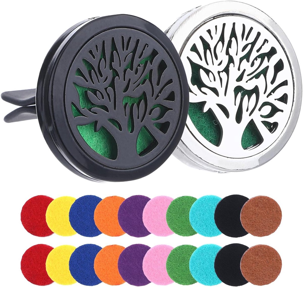 Aromatherapie voor de auto, Essentiële olie diffuser, Luchtverfrisser met 20 navullingen en geurpads voor een frisse sfeer in uw voertuig