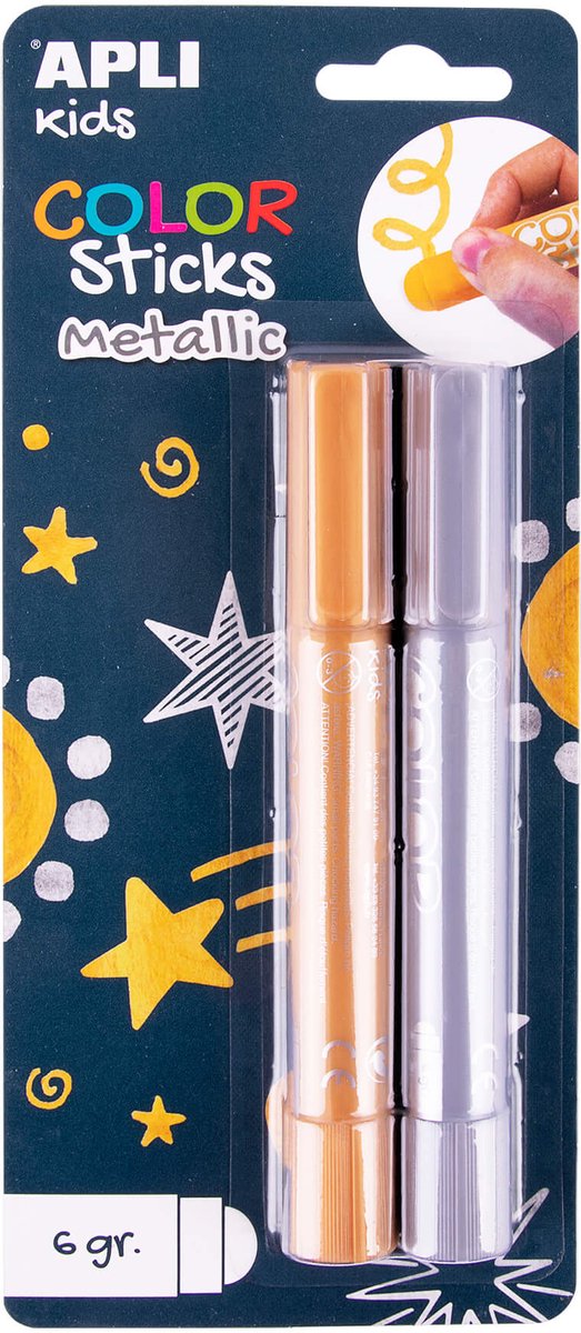 APLI Kids verfsticks metallic goud en zilver 6 stuks - creatieve kinderverf.