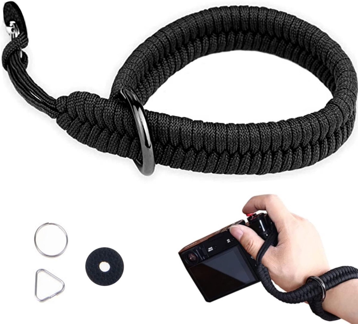 Comfortabele DSLR Camera Polsband voor Digitale Camera's - Geschikt voor Canon, Nikon en Sony - 35cm Zwart met Verstelbare Lengte